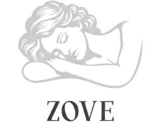 Zove logo with a stylized illustration of a woman on a white background